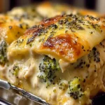 Artificial intelligence-generated image of a creamy Alfredo Lasagna with broccoli and a golden, cheesy crust, created for ASTRORECIPES.COM