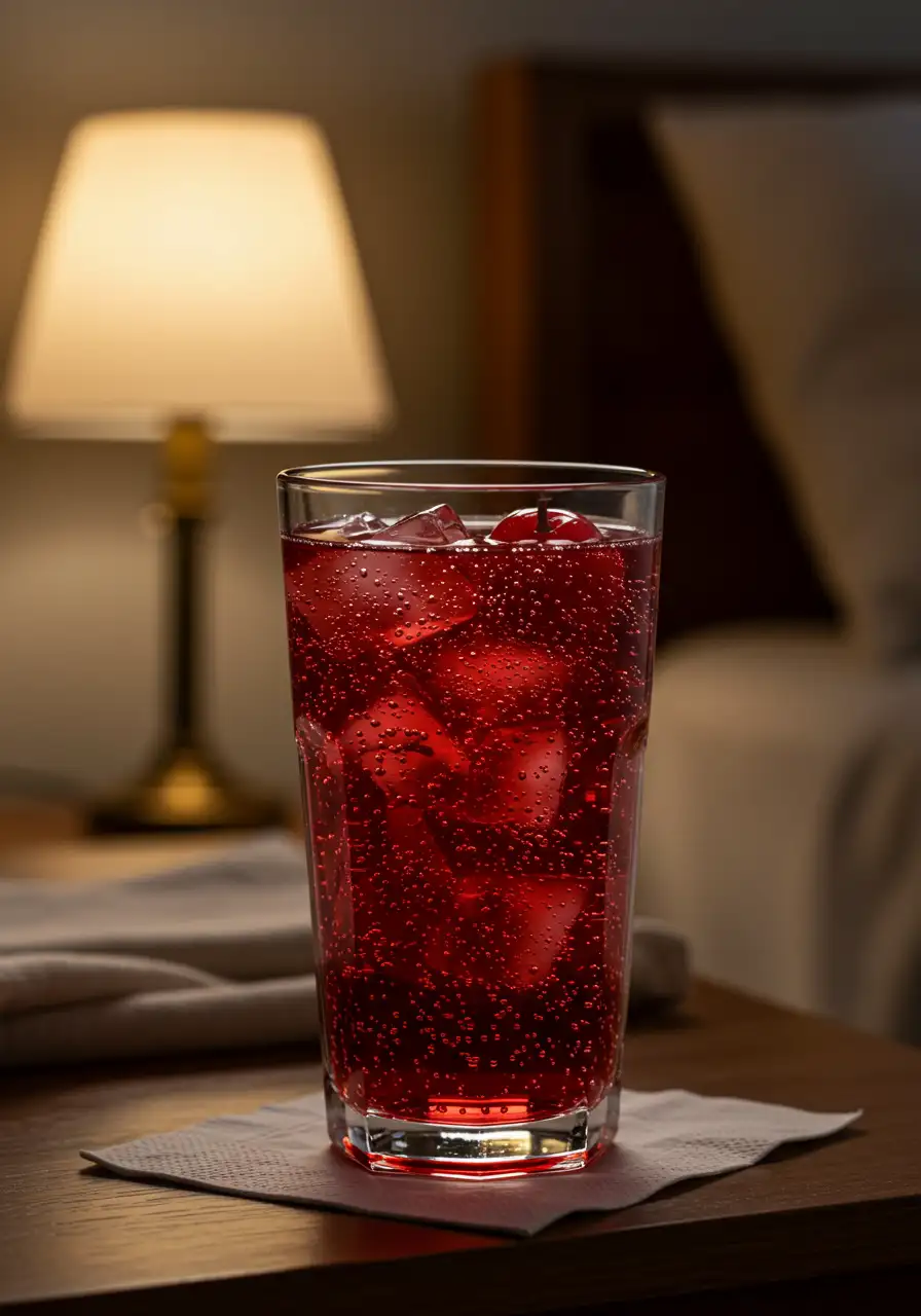 tart-cherry-magnesium-mocktail-sleep-drink.webp Tart cherry magnesium mocktail in a glass with ice, perfect for bedtime relaxation
