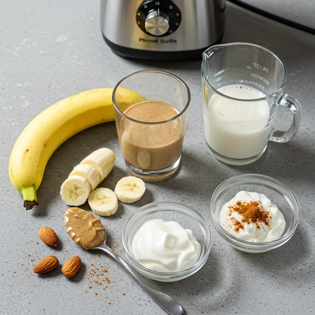 banana-almond-smoothie-ingredients.webp Ingredients for banana and almond butter smoothie