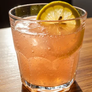 Refreshing Pink Salt Drink served with lemon slice on ice