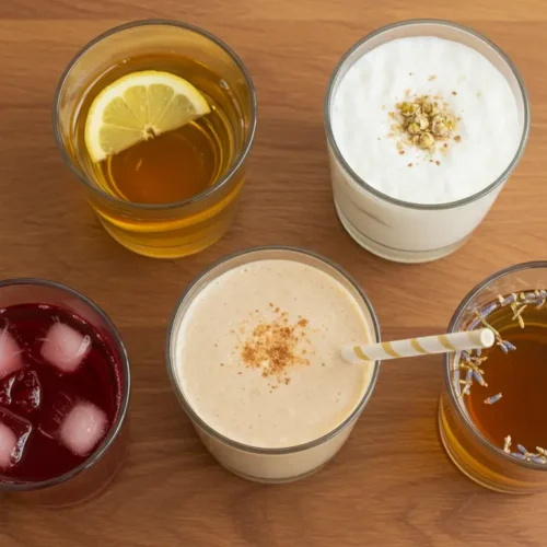 bedtime drinks for insomnia – five natural sleep remedies in clear glasses