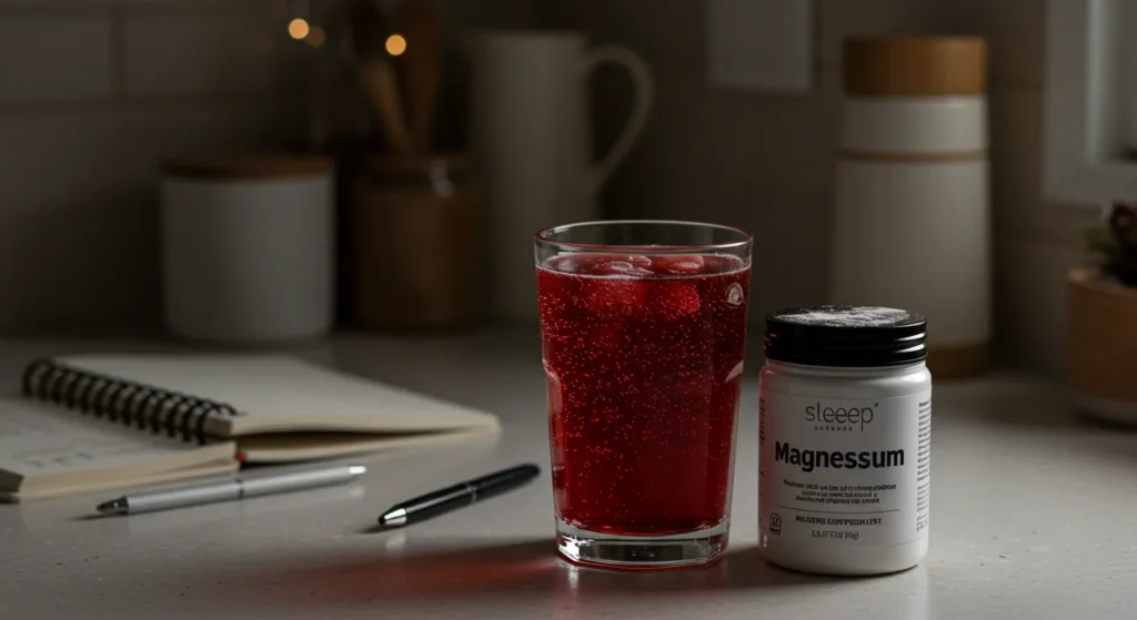 What’s in Sleepy Girl Mocktail served in a cozy night kitchen