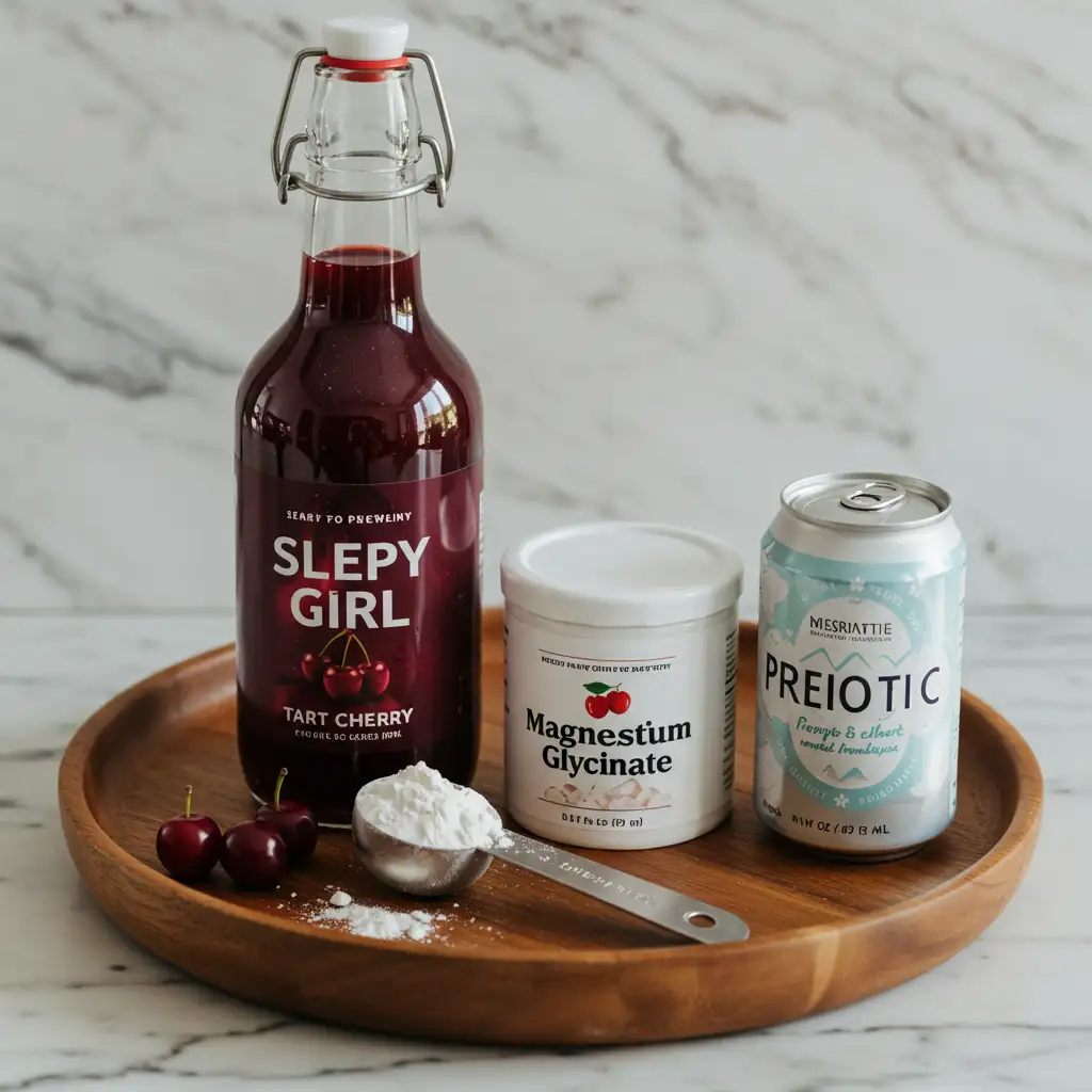 sleepy-girl-mocktail-ingredients.webp Ingredients for the Sleepy Girl Mocktail on a countertop
