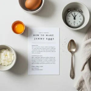 Recipe card showing how to make jammy eggs