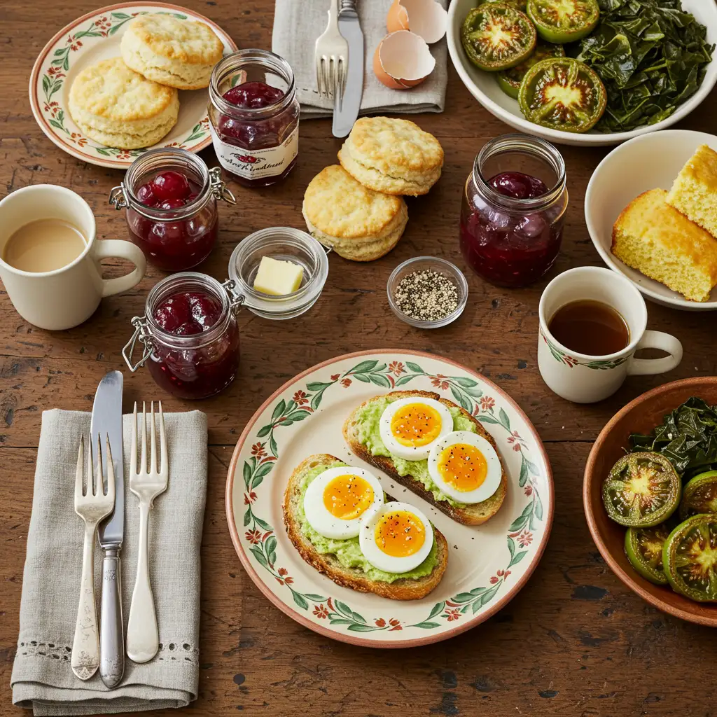 What Is a Jammy Egg? Jammy Eggs Served with Avocado Toast and Classic Southern Sides What Is a Jammy Egg? Southern-style breakfast table with jammy eggs on avocado toast