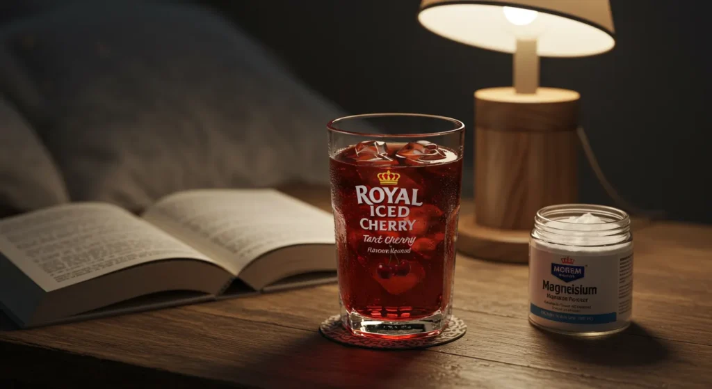 sleepy girl mocktail recipe served at night on wooden table