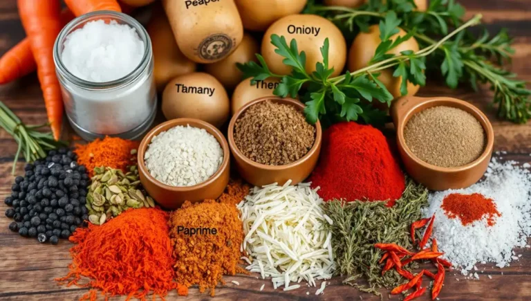 Assorted Pot Roast Seasoning Ingredients on Rustic Table