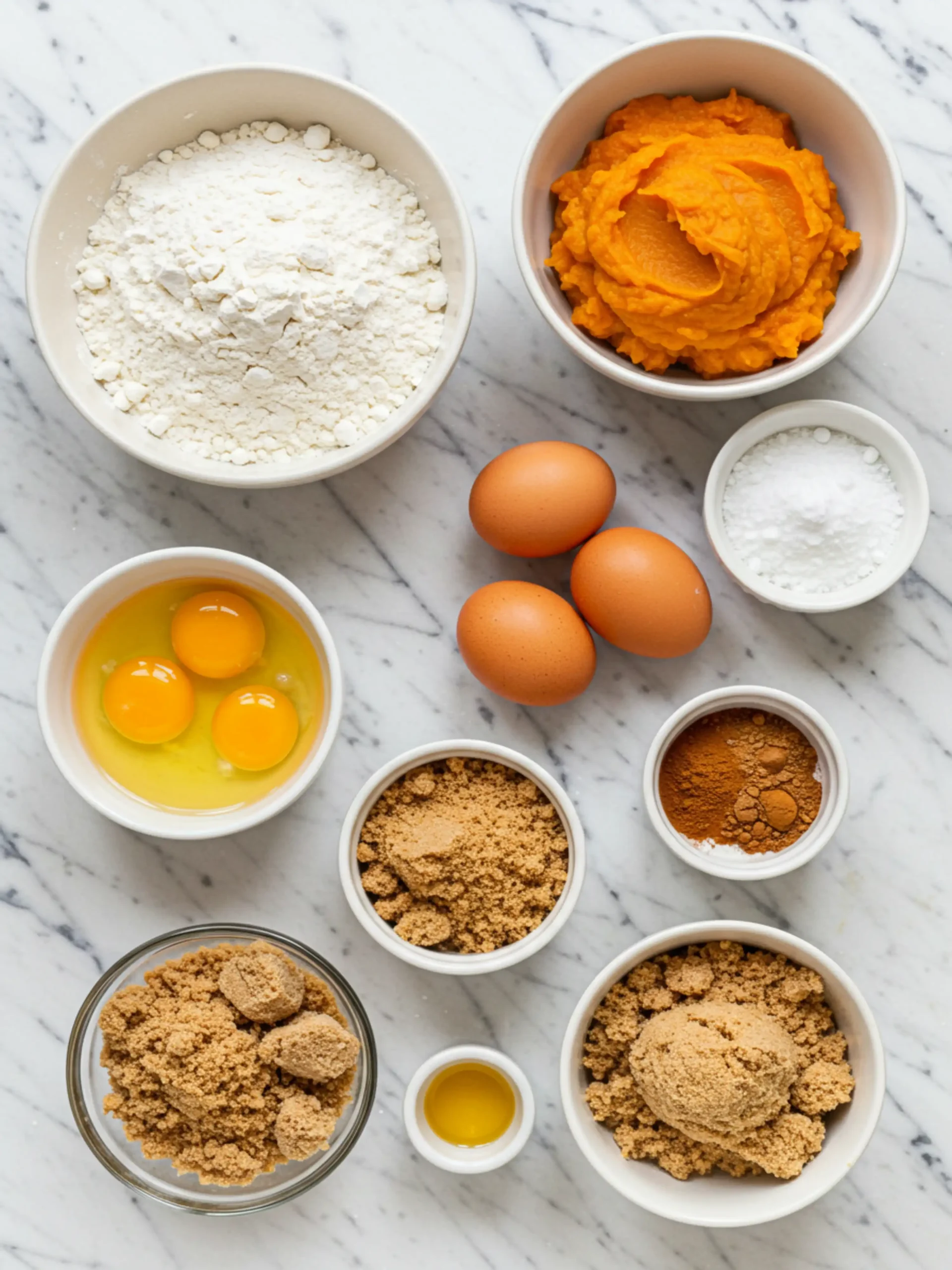 Pumpkin bread ingredients arranged on kitchen counter