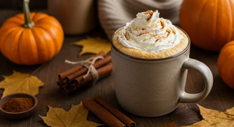 Pumpkin spice latte with whipped cream and cinnamon topping
