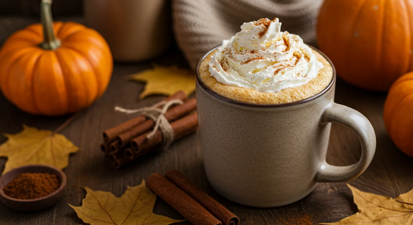 Pumpkin spice latte with whipped cream and cinnamon topping