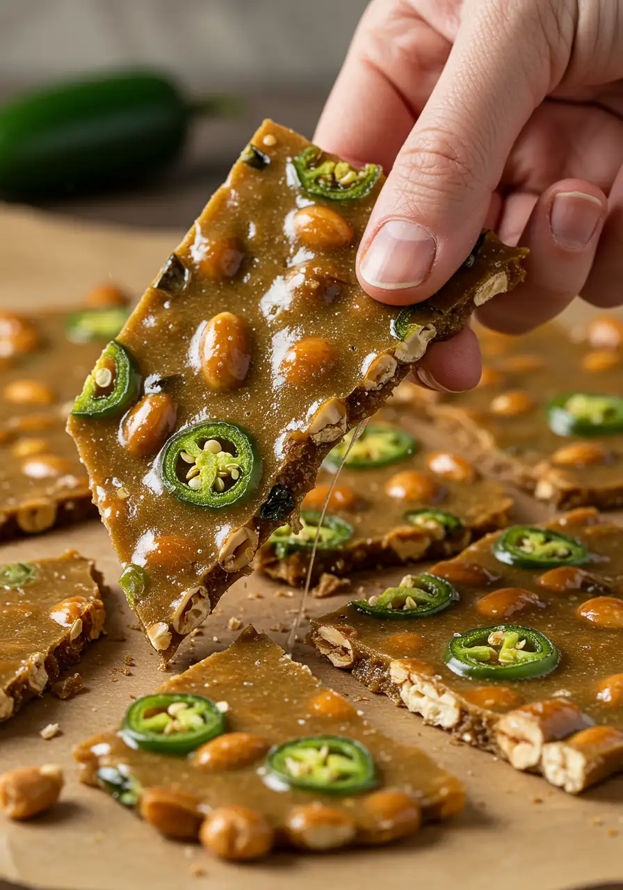 Breaking jalapeño peanut brittle by hand into pieces