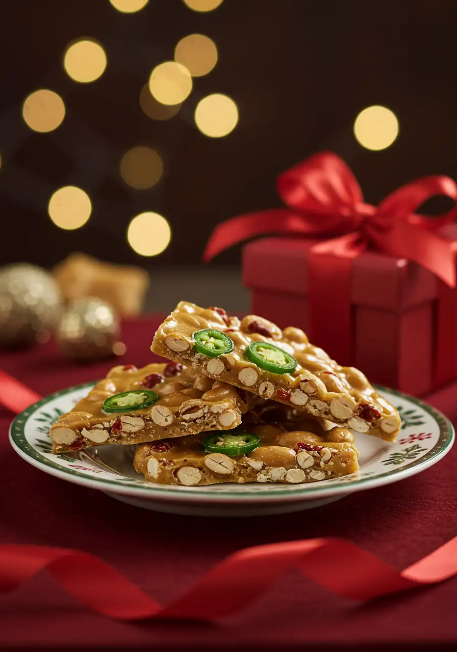 Jalapeño peanut brittle served as a holiday gift
