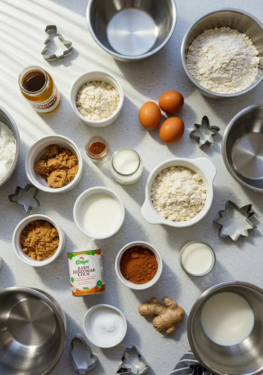 vegan-cookie-ingredients. Vegan holiday cookie baking ingredients laid out on kitchen counter