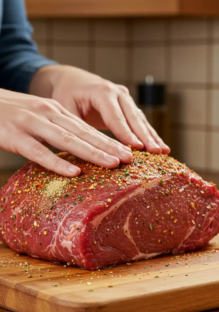 Rubbing Seasoning on Pot Roast