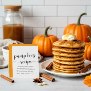 Printable recipe card for pumpkin pancakes