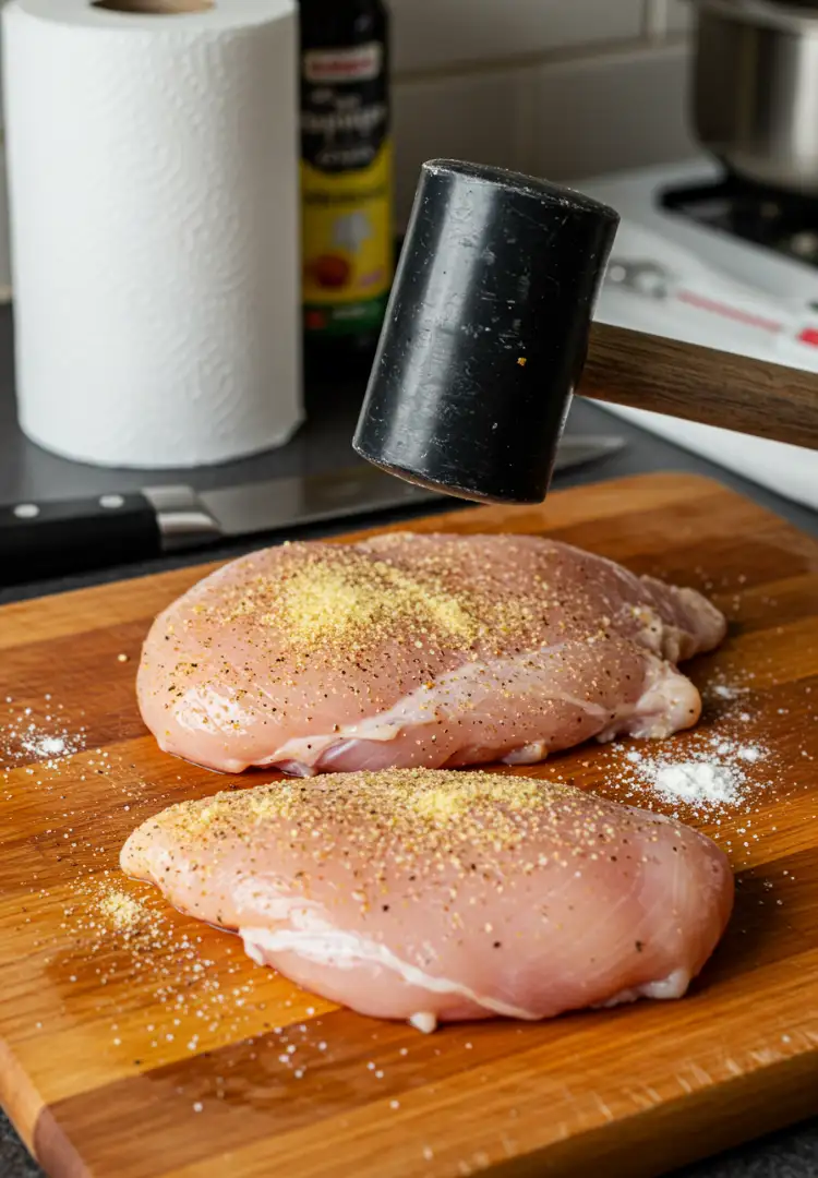 preparing-chicken-for-garlic-pasta.webp Seasoned chicken breasts being prepared for garlic parmesan pasta