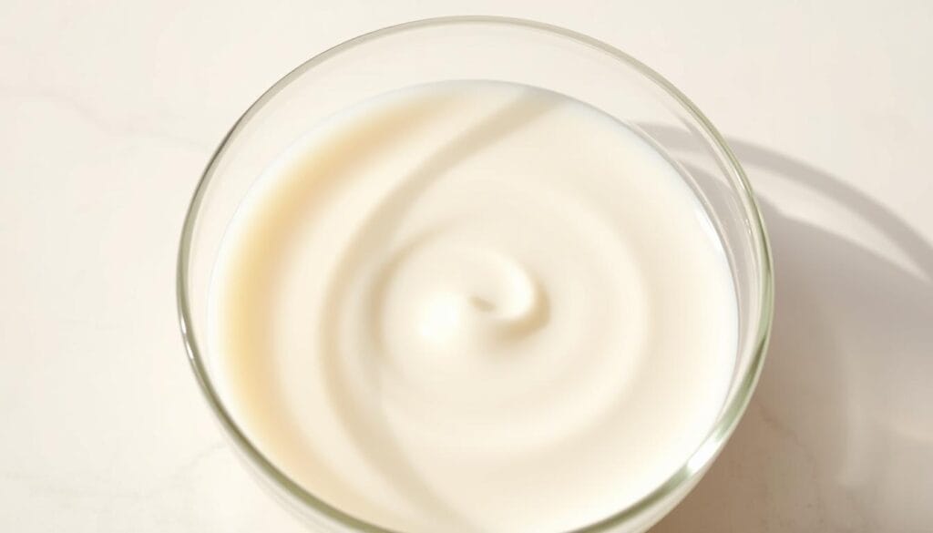 A creamy, translucent liquid swirling in a glass bowl, with a soft, diffused light illuminating its surface. The coconut milk glistens with a subtle sheen, hinting at its rich, velvety texture. Gentle shadows cast by the bowl's curves add depth and dimension, creating an elegant, minimalist composition. The background is a soft, muted palette, allowing the coconut milk to take center stage. The overall mood is serene, calming, and inviting, perfectly capturing the essence of a dairy-free, naturally sweetened alternative to traditional eggnog. A creamy, translucent liquid swirling in a glass bowl, with a soft, diffused light illuminating its surface. The coconut milk glistens with a subtle sheen, hinting at its rich, velvety texture. Gentle shadows cast by the bowl's curves add depth and dimension, creating an elegant, minimalist composition. The background is a soft, muted palette, allowing the coconut milk to take center stage. The overall mood is serene, calming, and inviting, perfectly capturing the essence of a dairy-free, naturally sweetened alternative to traditional eggnog.