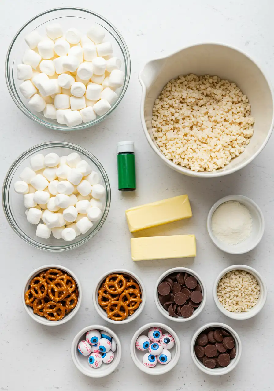 frankenstein-rice-krispie-ingredients.webp Ingredients for Giant Frankenstein Rice Krispie Treat