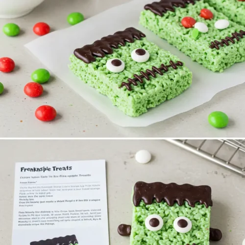 Giant Frankenstein rice krispie recipe card