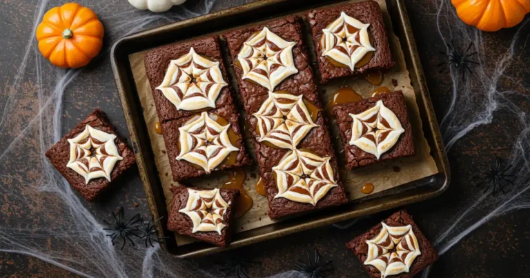 Spiderweb Halloween Brownies with spooky marshmallow web
