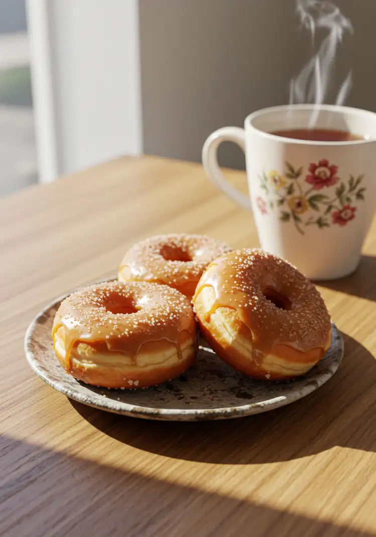 cockroach doughnuts served with tea on ceramic plate
