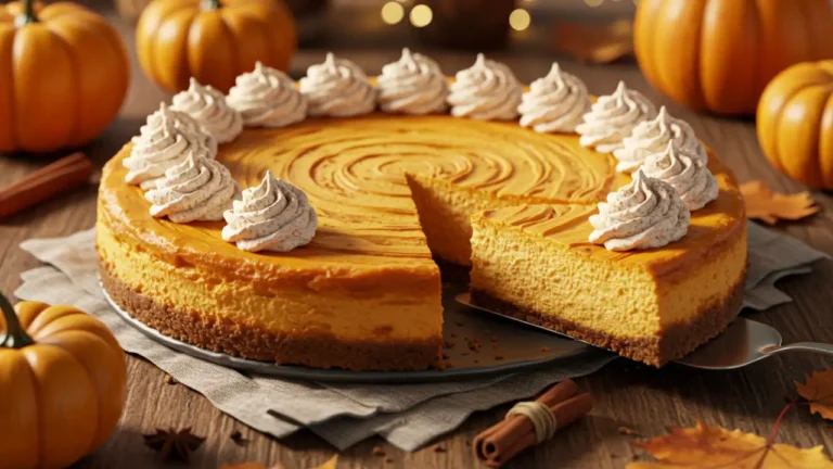 Creamy Pumpkin Cheesecake with gingersnap crust and whipped cream