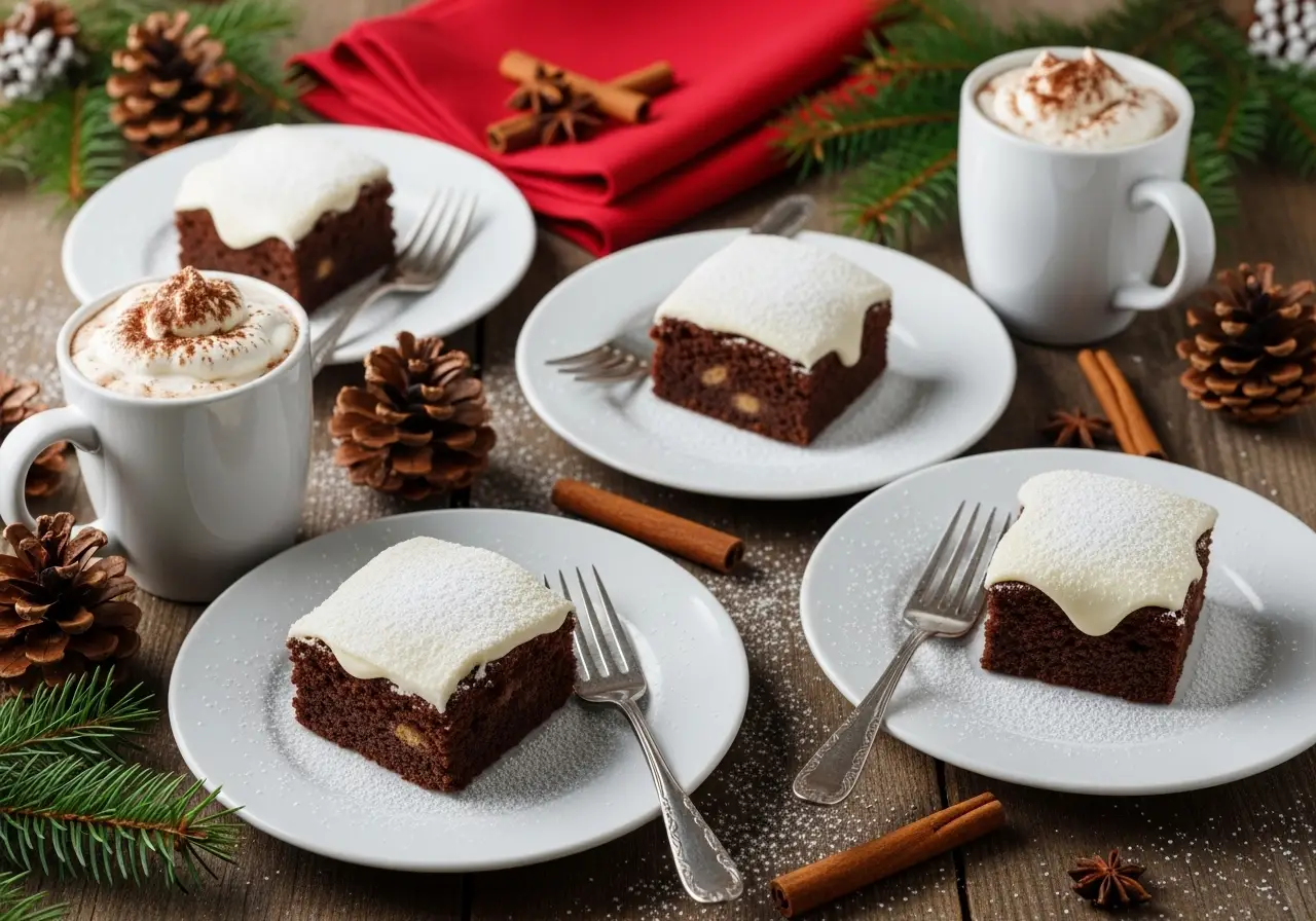 frosted-christmas-brownies-serving.webp Served frosted Christmas brownies with hot cocoa and cinnamon