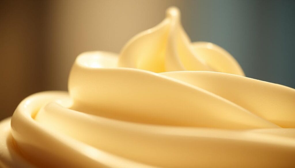 Smooth, creamy, and pillowy texture in the foreground. A close-up view of soft, luscious whipped cream with a sheen of light reflecting off its peaks and curves. Subtle highlights and shadows accentuate the volume and creaminess. Blurred background creates a sense of focus on the velvety, cloud-like quality of the cream. Warm, golden lighting casts a comforting glow, evoking a sense of rich, indulgent decadence. Balanced composition with attention to visual appeal and textural details that capture the essence of "creamy" in an appetizing and visually enticing way. Smooth, creamy, and pillowy texture in the foreground. A close-up view of soft, luscious whipped cream with a sheen of light reflecting off its peaks and curves. Subtle highlights and shadows accentuate the volume and creaminess. Blurred background creates a sense of focus on the velvety, cloud-like quality of the cream. Warm, golden lighting casts a comforting glow, evoking a sense of rich, indulgent decadence. Balanced composition with attention to visual appeal and textural details that capture the essence of "creamy" in an appetizing and visually enticing way.