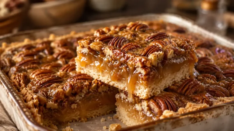 Homemade Lazy Girl Pecan Pie Bars with gooey pecan filling and buttery shortbread crust